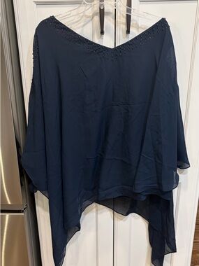 Women's Asymmetrical Beaded Chiffon Top & pants Navy